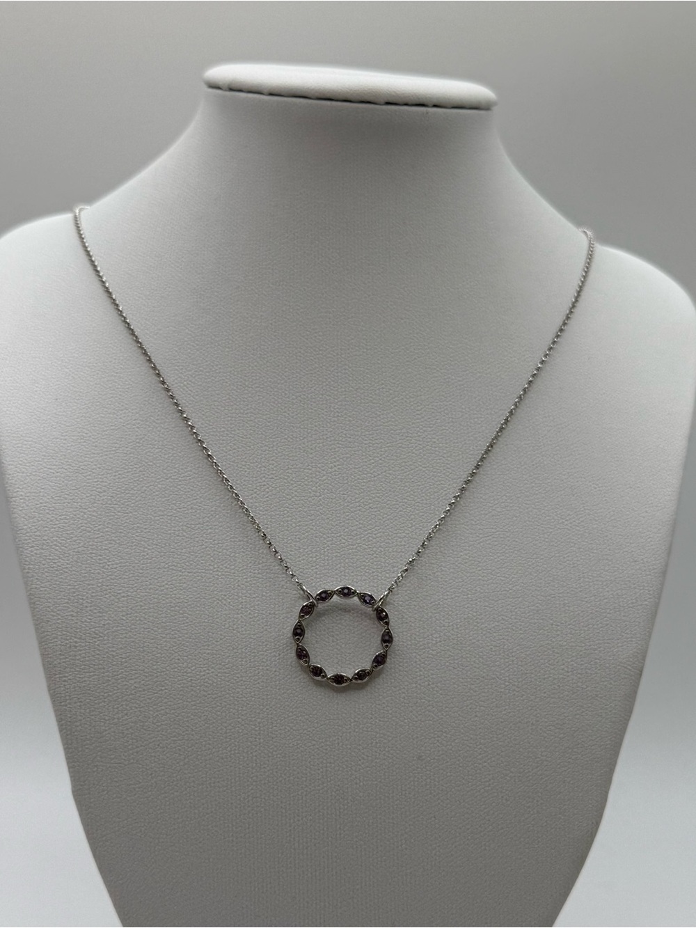 Bomb party Sterling Silver Circle Pendant Necklace with Purple Stones